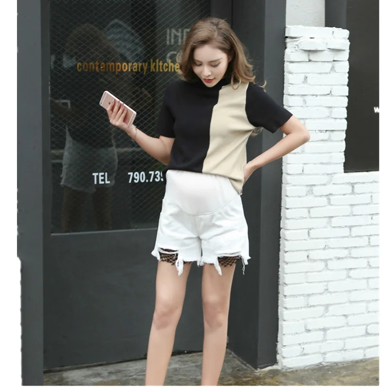 Летние шорты в Корейском стиле для беременных женщин, белые штаны для живота, строгие шорты с эластичной резинкой на талии для беременных