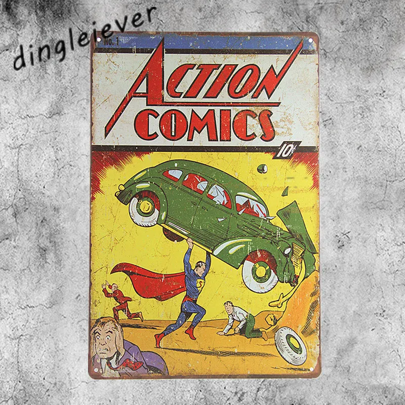 Action Comics Super Hero Tin Sign Metal Poster Vintage Wall Decorin