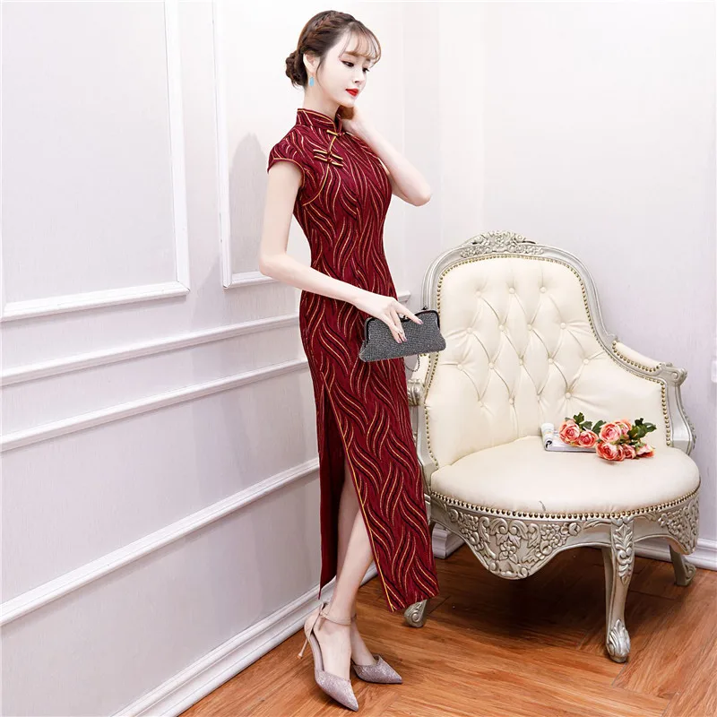 Красное винтажное сатиновое платье Qipao летнее женское в традиционном китайском