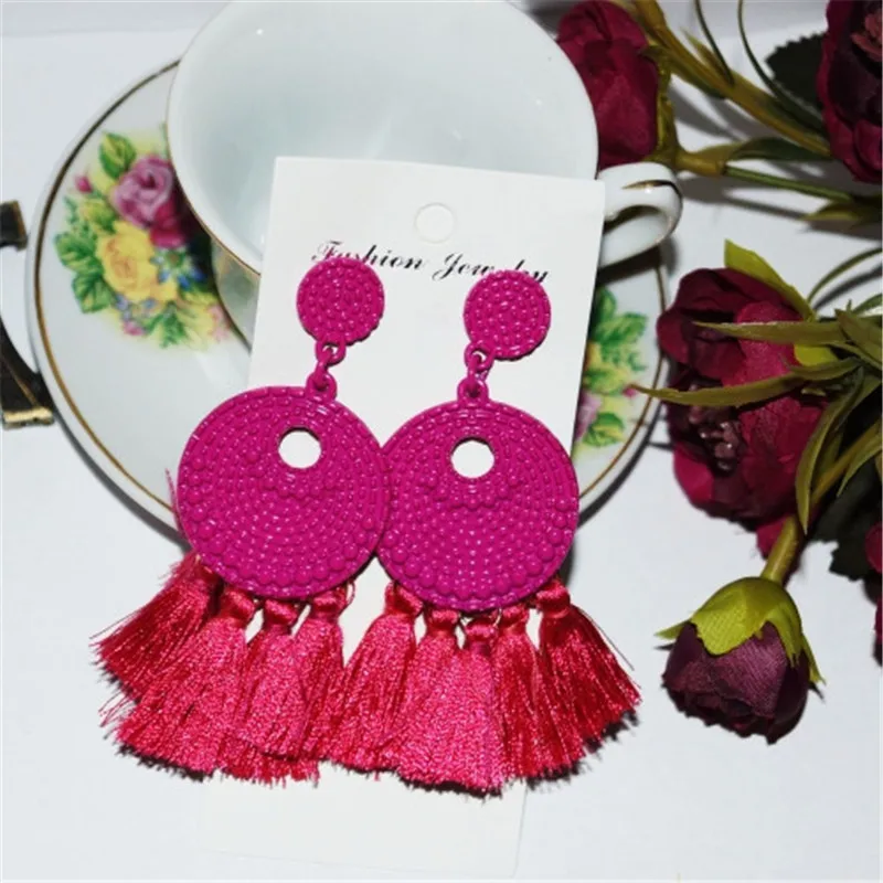 

Tassel Earrings For Women Vintage Punk Style Statement Fashion Jewelry Long Drop Earrings Round Big Hanging Dangle Earrings