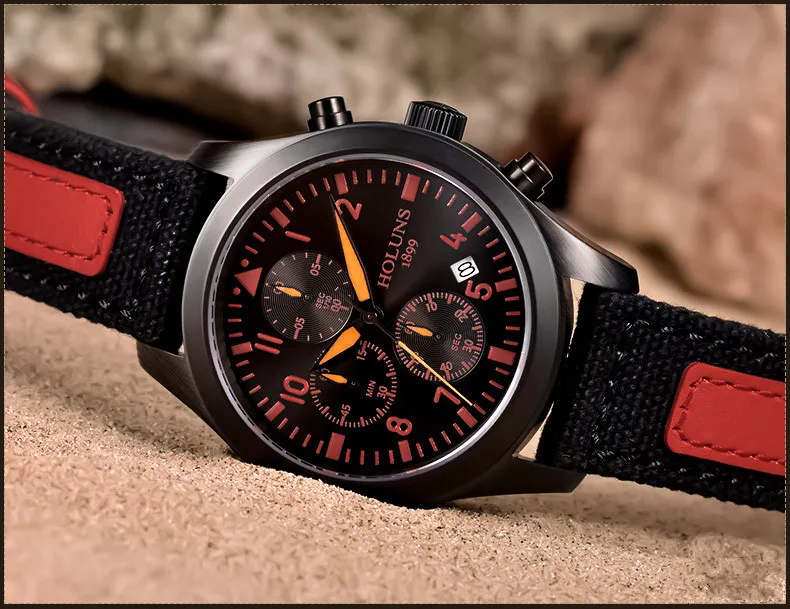 Оригинальные мужские Брендовые Часы HOLUNS, многофункциональные спортивные мужские часы с хронографом, модные деловые светящиеся Роскошные джинсовые военные часы