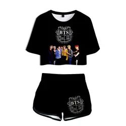 2018 BTS альбом Kpop 3D Love Yourself летние шорты и футболки для женщин наборы для ухода за кожей хип хоп укороченный топ крутая повседневная одежда 2XL