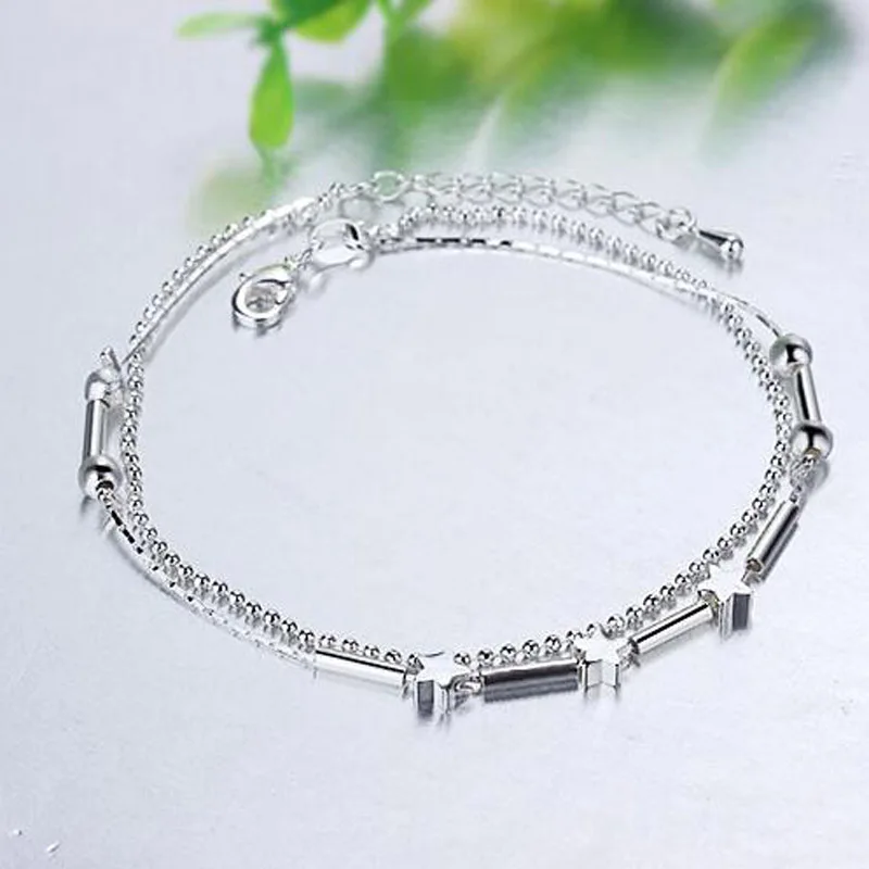 

925 Silver Beads Curb Chain Anklet for Women Girls Friend Foot Jewelry Bracelet