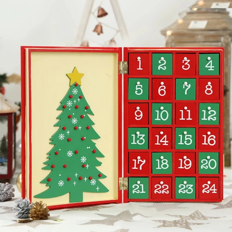 19.5*30cm Christmas Advent Calendar Lovely Creative Book Shape DIY Desktop Decoration Present 24 Small Pendant Free