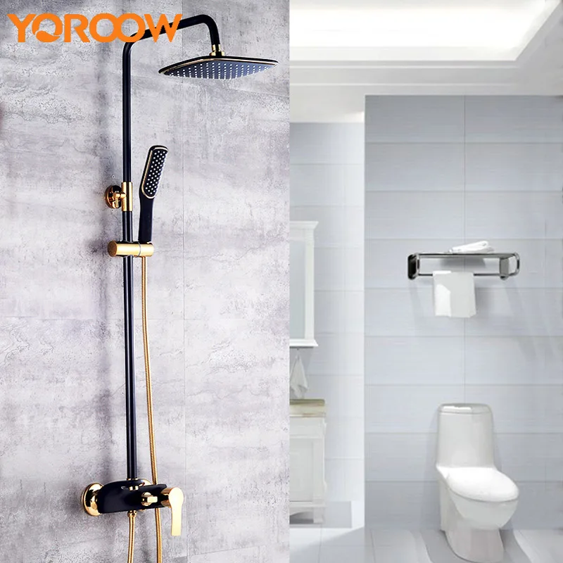 

Black White Rain Stainless Steel Shower Set Bathtub Spout Wall Mount Bathroom Faucet System Tap Spa Waterfall Mixers Bath TM0001