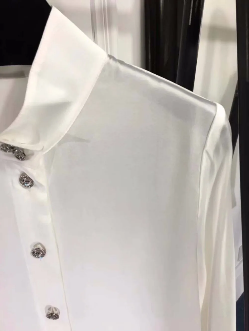 100% Slik стоячим воротником для женщин рубашка отличное качество дамы топы корректирующие дикий офисная блузка черный, белый цвет два цвета