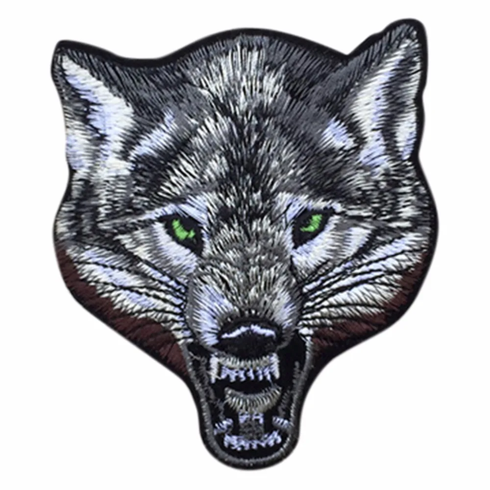 

Animal wolf head brand iron on patches for clothes Sew-on embroidered patch motif applique deal with it clothing