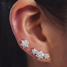 Весна Нежный CZ лакомство Дейзи цветок серьги-гвоздики для женщин earbone уха ювелирные изделия стерлингового серебра 925 Минимальный милые серьги-гвоздики