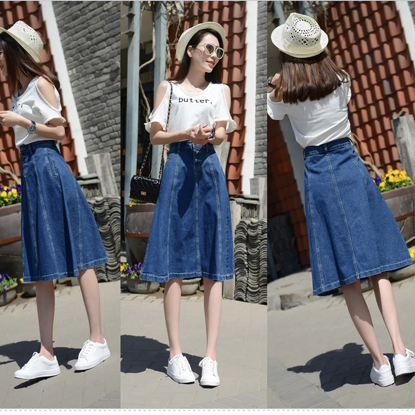 2018 High Waist Women Denim Skirt Midi Oversize Women A Line Skirt Plus ...