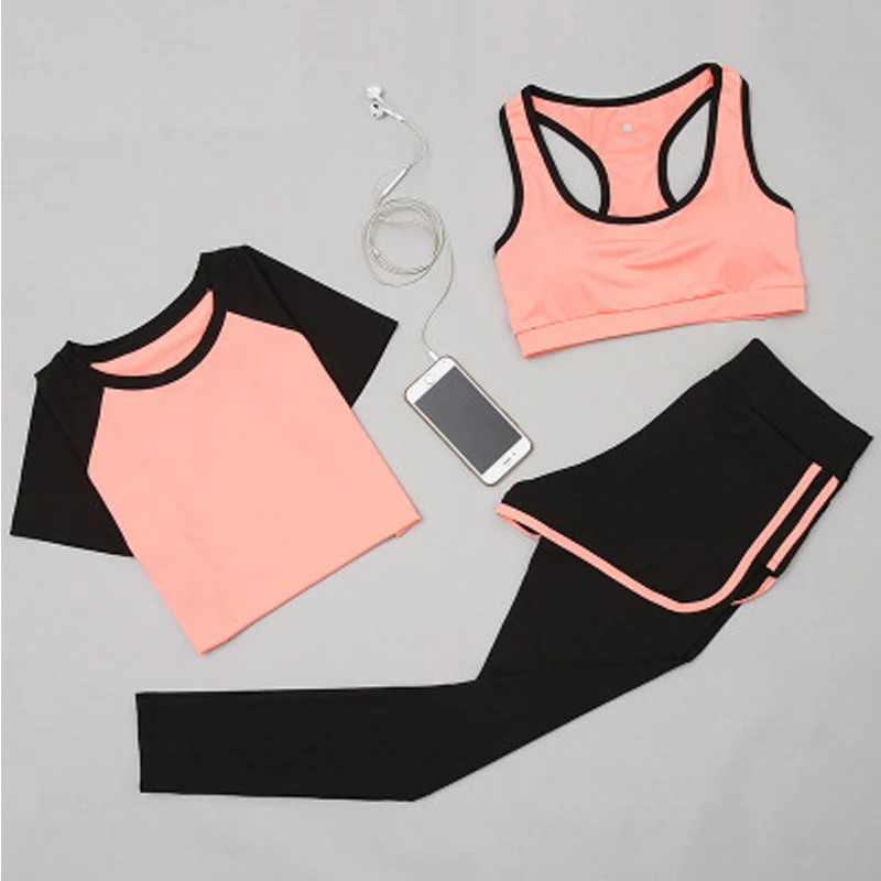 

Gym Set Women Sportswear Fitness Clothes For Women Shirt+Pants+Bra Candy Color Jogging Workout Yoga Set Sport Suit Plus Size