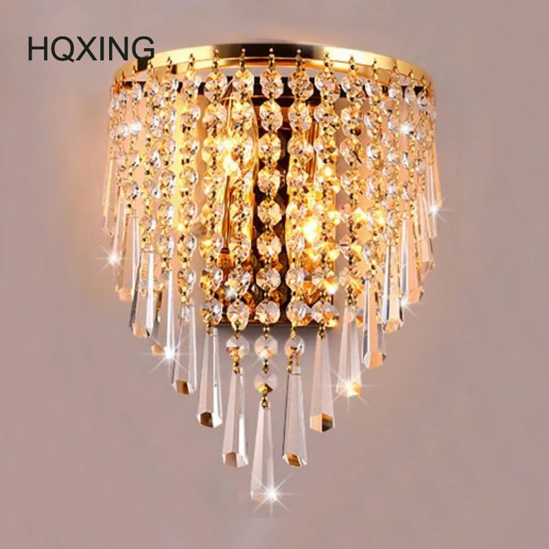 

HQXING Modern Crystal K9 Chandelier Wall Sconce Lighting Fixture AC110V AC220V AC85-265V E14 LED Wall Lamps for home lighting