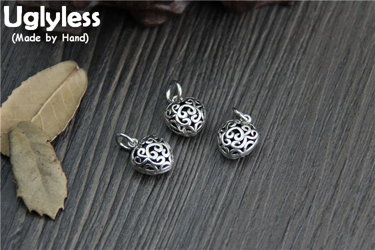 

Uglyless Real 925 Sterling Silver Hearts Charms Accessories Jewelry DIY Vintage Hollow Jewellery Handmade Ethnic Findings Bijoux