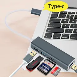 Горячая 5 в 1 USB C центр алюминиевого сплава Тип-C адаптер с RJ45 Ethernet Порты и разъёмы USB 3,0 SD/TF Card Reader USB конвертер для Macbook