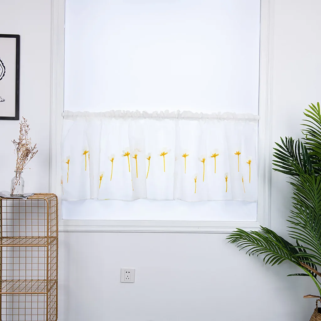 

1Pcs Elegant Kapok Embroidery Voile Curtain Swags Home Window Valance Decoration Delicate Pelmet Net Voile Curtains 100x50cm