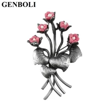 GENBOLI Beautiful Luxury Flower Shape Brooch Pins for Women Daily Clothes Decoration Ladies Jewelry Party Wedding Accessory