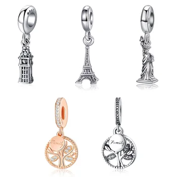 

Silver Color Beads Tree Of Life Big Ben Eiffel Tower Statue Of Liberty For Original Pandora Charms Women Bracelets