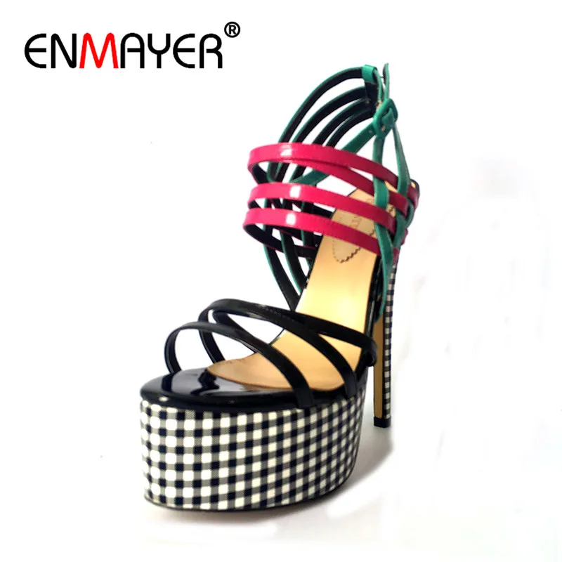 

ENMAYER Summer Sandals Shoes Woman High Heels Open Toe Ankle Strap Multi Colors Platform Shoes Party Weddings Plus Size 35-46