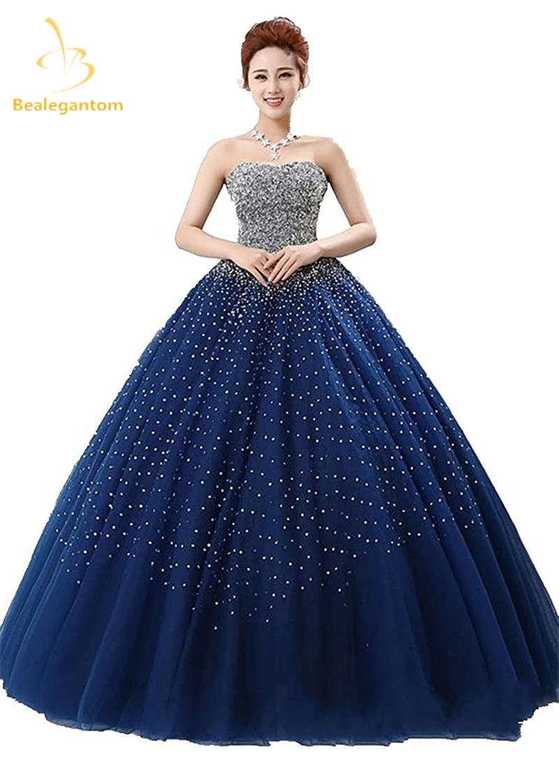 Bealegantom Королевский Синий бальное платье бисером кристалл на шнуровке сладкий 15 16 платья Vestidos De 15 Anos QA1087