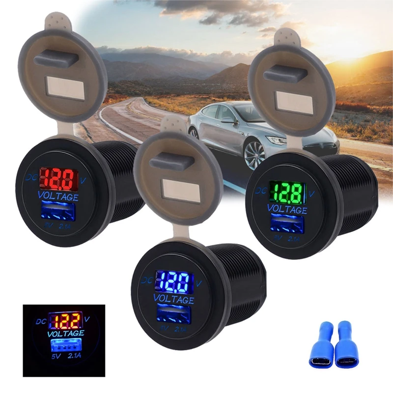 

USB Cigarette lighter socket Voltmeter 2.1A USB Charger Socket Fast Charging Waterproof Digital Display For Car Boat Marine