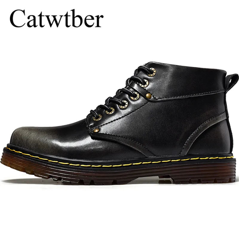

Catwtber New Outdoor Leather Men Ankle Boots Fashion Snow Boots For Men's Boots Man Black Brown Lace Up Shoes For Winter Autumn