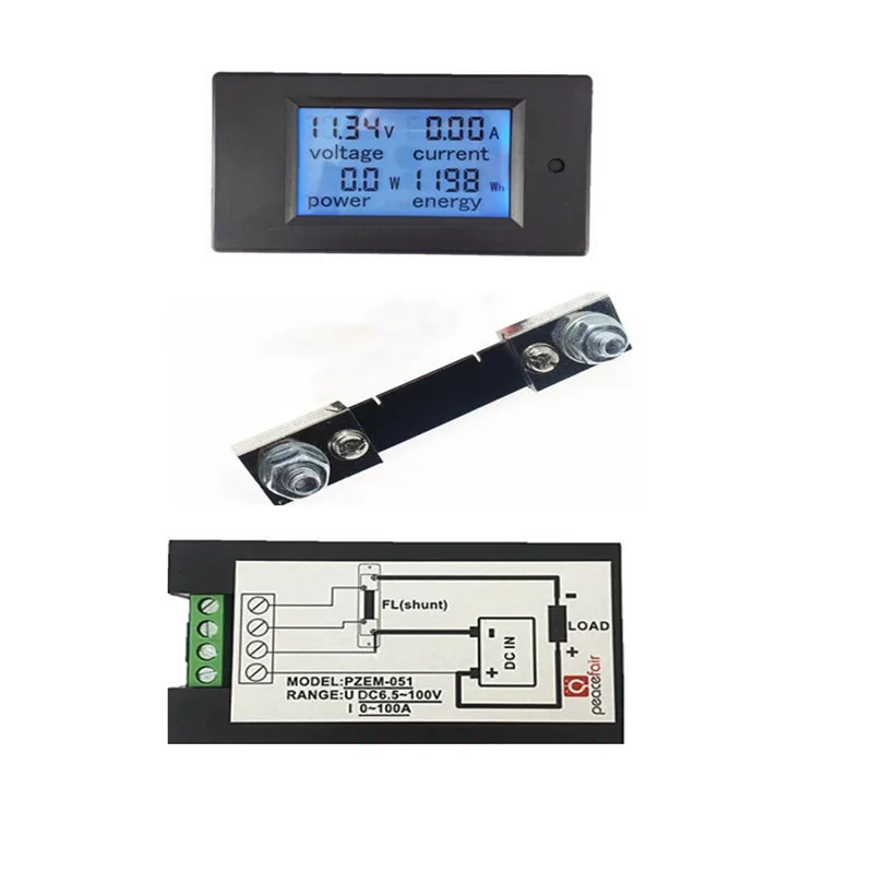 DC 100A 6 5 ~ 100v LCD комбинированный измеритель напряжения тока кВт/ч ватт панельный