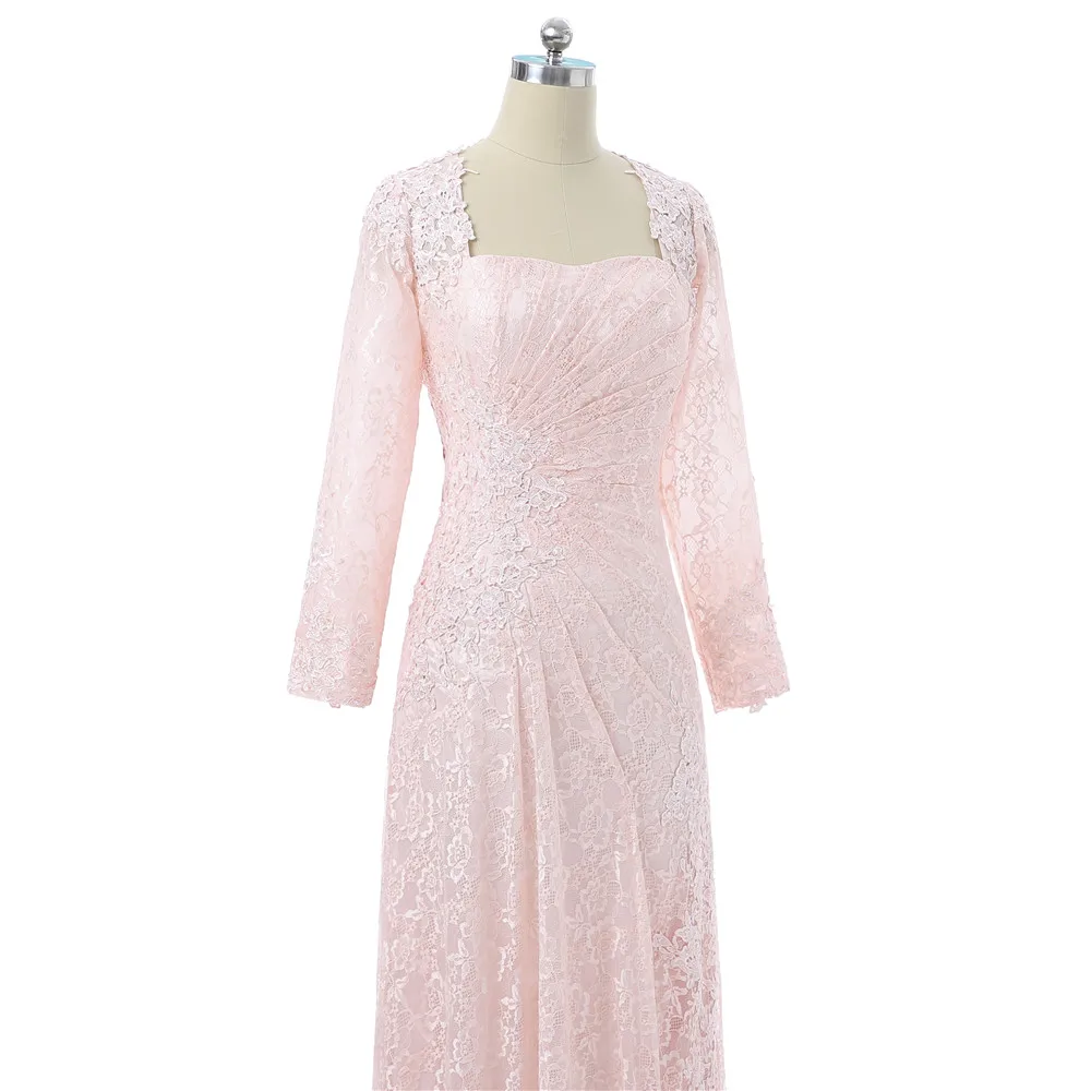 Розовый платья для матери невесты трапециевидные Длинные рукава с аппликацией Кружева жениха Длинные вечерние платья Мать платья для свадьбы