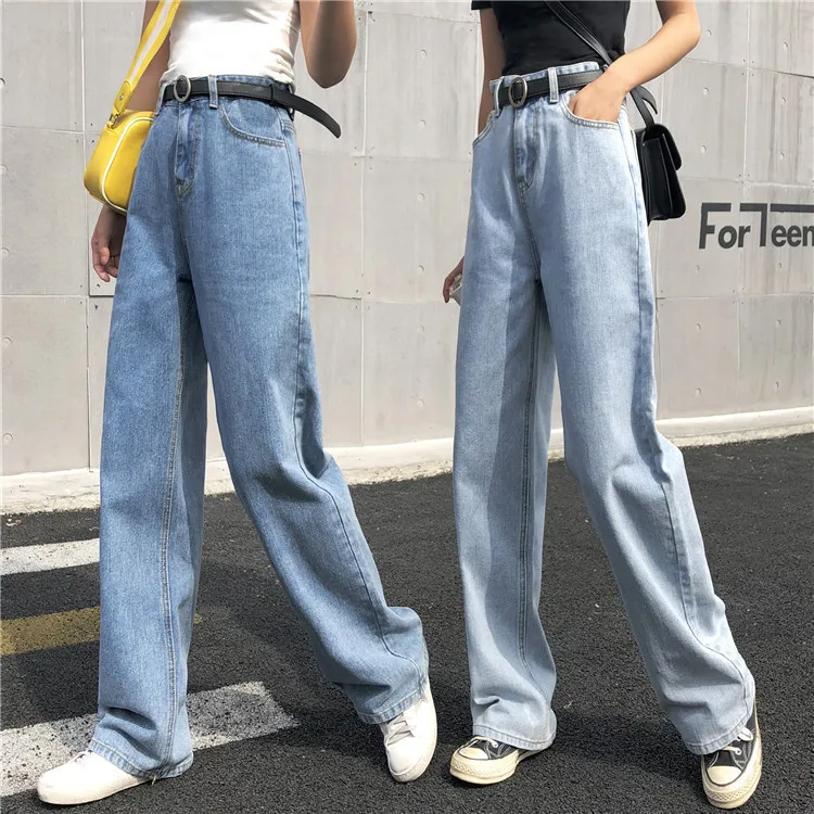 LIBERJOG свободные с высокой талией широкие женские джинсы летние тонкие Новые прямые карманы хлопковые тонкие джинсы женские брюки осень