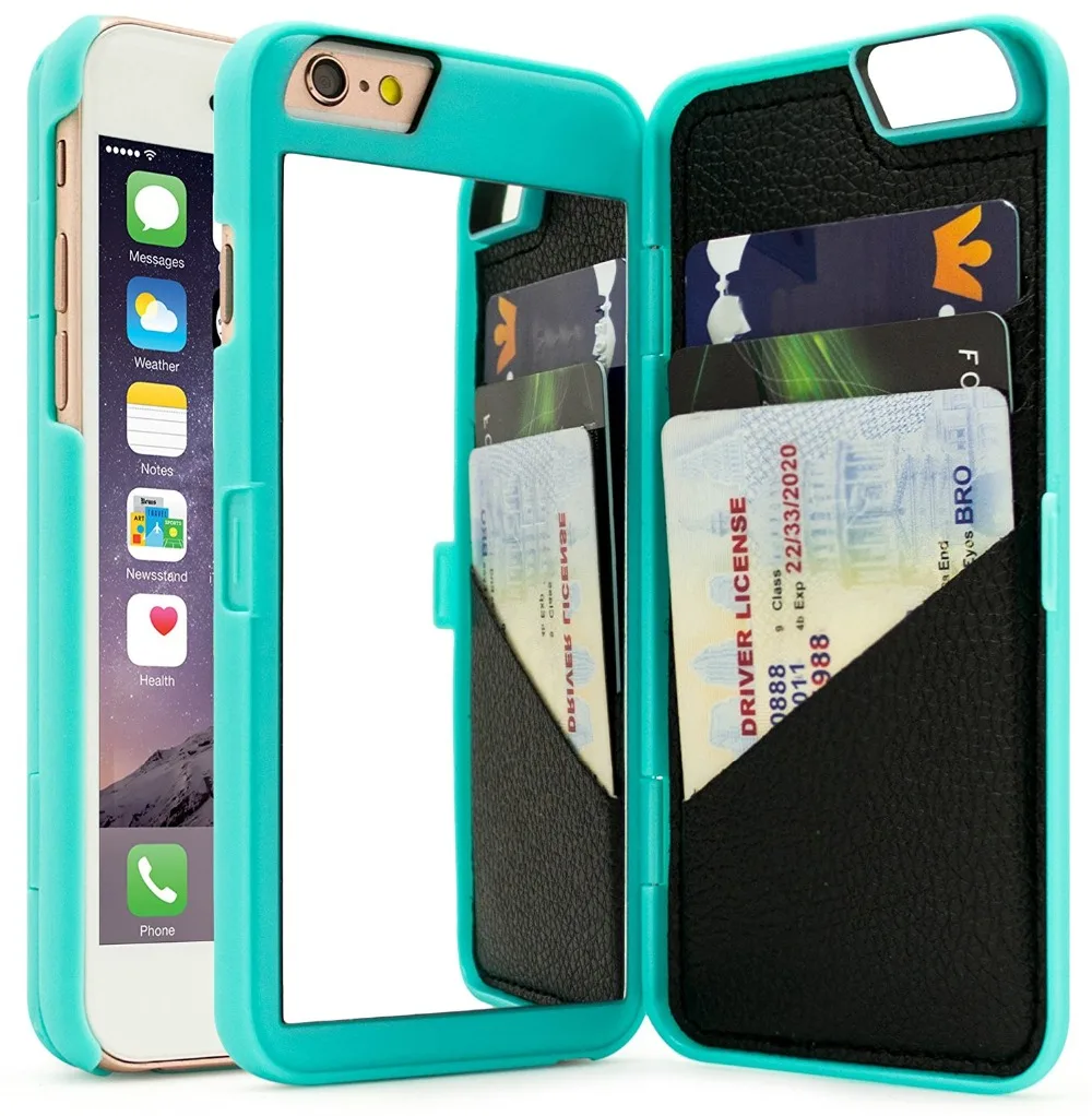 Hidden Back Mirror Wallet Case with Stand Feature and Card Holder Case