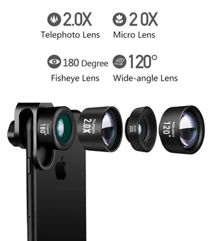 

4 in 1 Phone Camera HD 4K Lens Wide Angle+20X Macro Lens+ 2.0X Telephoto Lens +Fisheye HD For iPhone 8 6S Plus SE Xiaomi Samsung