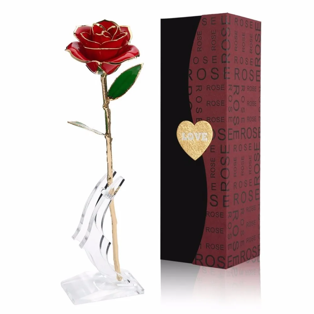 Love Forever Long Stem 24K Золотая фольга отделка роза цветок с кронштейном на День святого Валентина& День матери& юбилей& День рождения