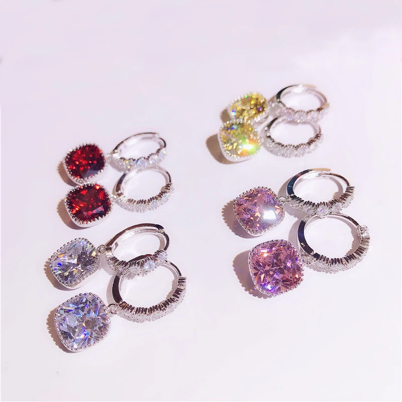 

Elegant Square Crystal Drop Earrings Jewelry Earrings 925 Sterling Silver Cubic Zirconia Wedding Earring for Women Gift
