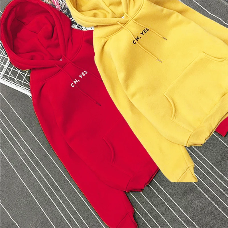 "OH YES" Letter Hoodies Women Fleece Thick Fall Winter