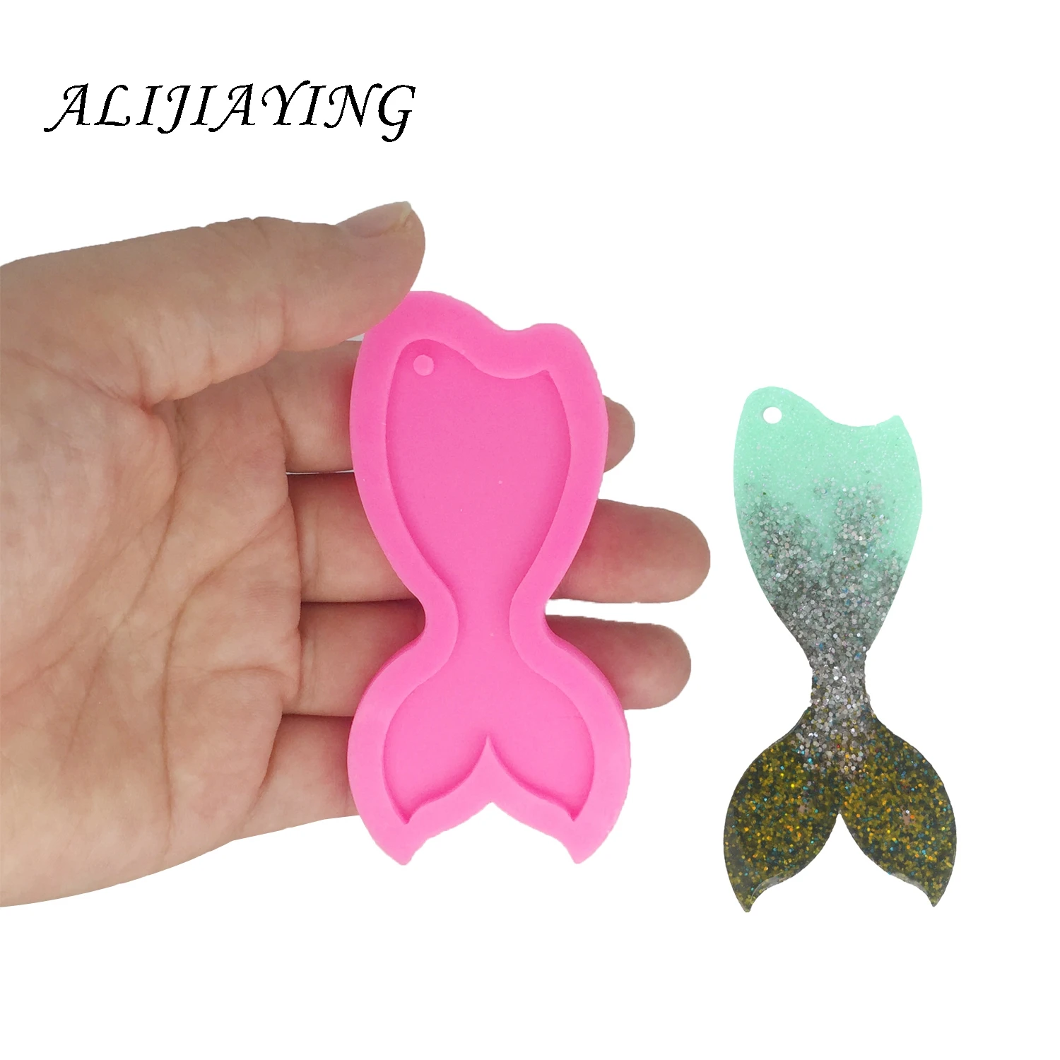 

DIY Shiny Fish tail shape silicone mold for key chain with a hole resin jewelry molds for 3D crafts tools DY0059