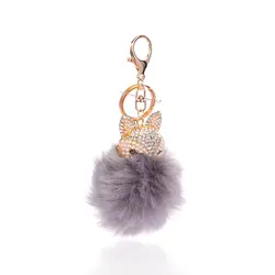 Пушистый меховый брелок-помпон хрустальный ключ цепь женская сумка кулон ювелирные изделия DIY мягкий искусственный Рекс Кролик Мех Шар