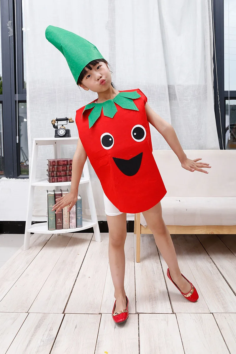 Для взрослых детей мальчиков и девочек банан Овощной костюм фрукты семья Забавный комбинезон косплей нарядное платье сценическая одежда для сцены Пурим - Цвет: tomato