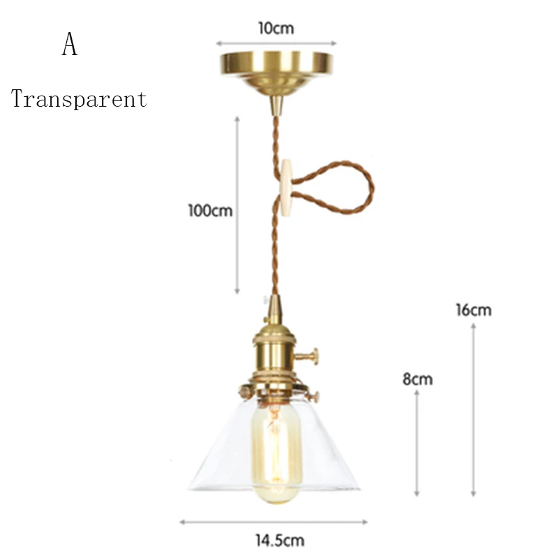 Современная стеклянная подвеска лампы скандинавский Лофт светодиодный Медный Подвесной светильник для столовой гостиной прикроватное декоративное освещение спальни светильник - Цвет корпуса: A Transparent