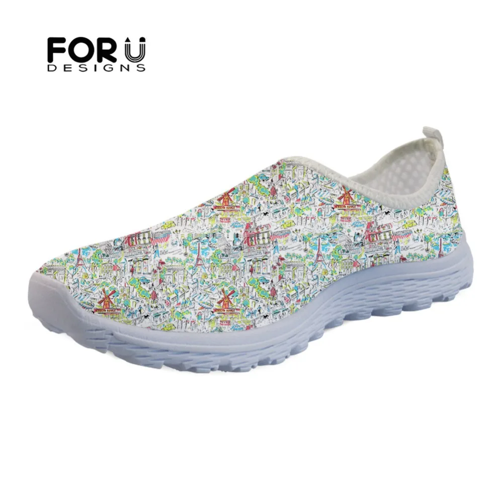 

FORUDESIGNS Flats Shoes Women 3D Echos Of Paris Print Spring Summer Mesh Breathable Super Light Beach Girl Sneaker Zapatos Mujer