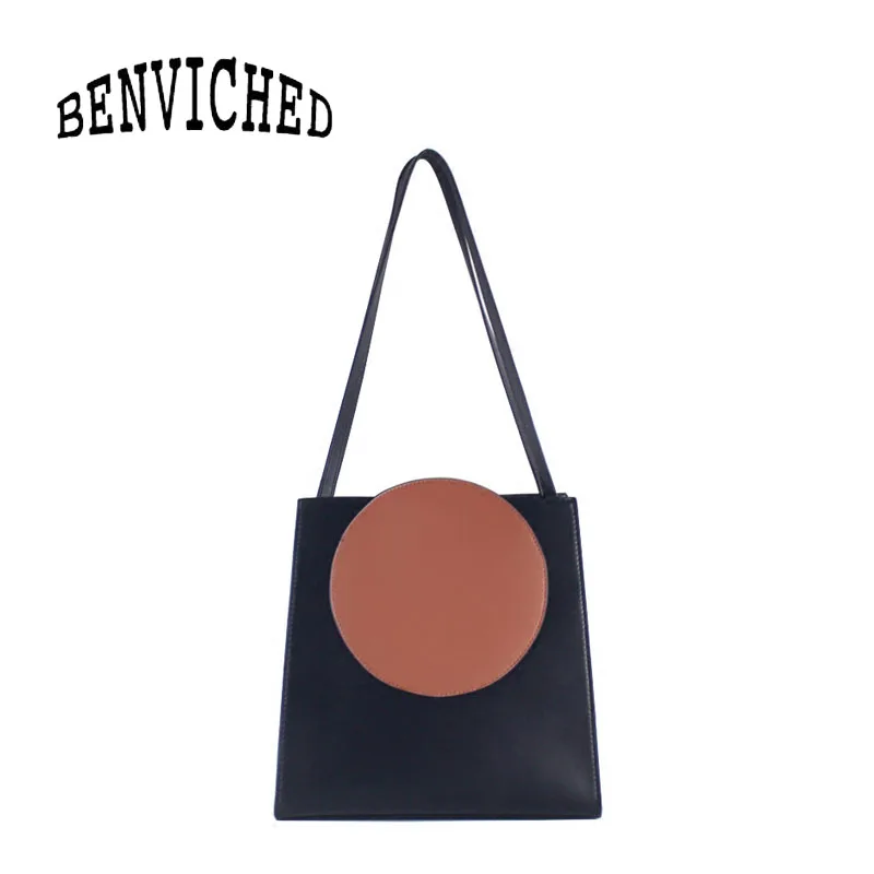 

BENVICHED Ladies' pu bag 2019 new spring fashion casual Color collision handbag black single shoulder bag simple square bag c391