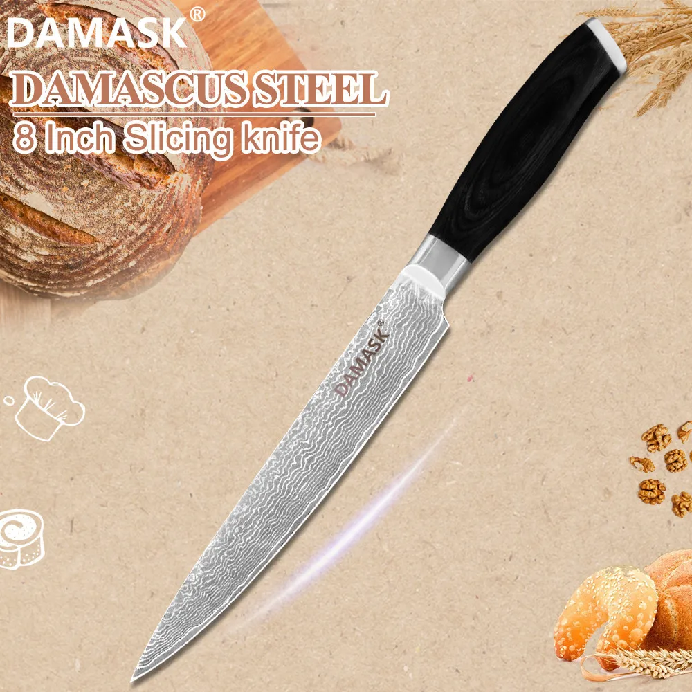 

Damask 8 inch Super Sharp Blade Slicing Knife VG10 Damascus Filleting Knife Utility Kitchen Cooking Sashimi Meat Fish Knive Sale