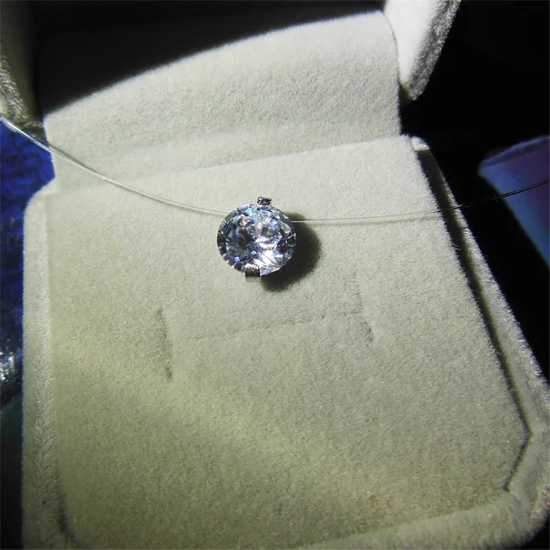 

925 Sterling Silver Dazzling Zircon Necklace Invisible Transparent Fishing Line Simple Pendant Personality Jewelry
