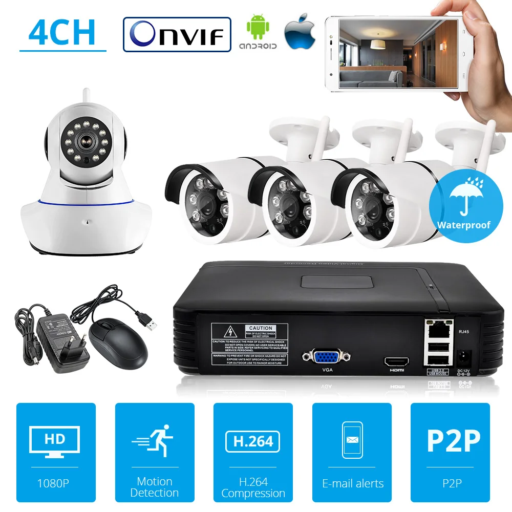KERUI система безопасности камеры NVR комплект Full HD 4 канала CCTV ONVIF Wi Fi камера с