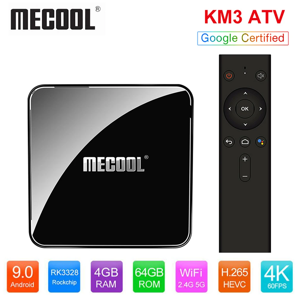 

MECOOL KM3 ATV Smart TV Box Android 9.0 Amlogic S905X2 Quad-Core 4GB 64GB Support Dual Wifi With Free 1 Year Cccam Set Top Box
