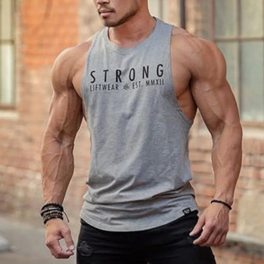 Feitong Brand 2019 Gym Tank Tops Men Elastic Vest O Neck Gyms Tank Top 