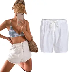 Шорты Для женщин летние хлопчатобумажные шорты на поясе однотонные белые Шорты с высокой талией модные Modis Повседневное Spodenki;