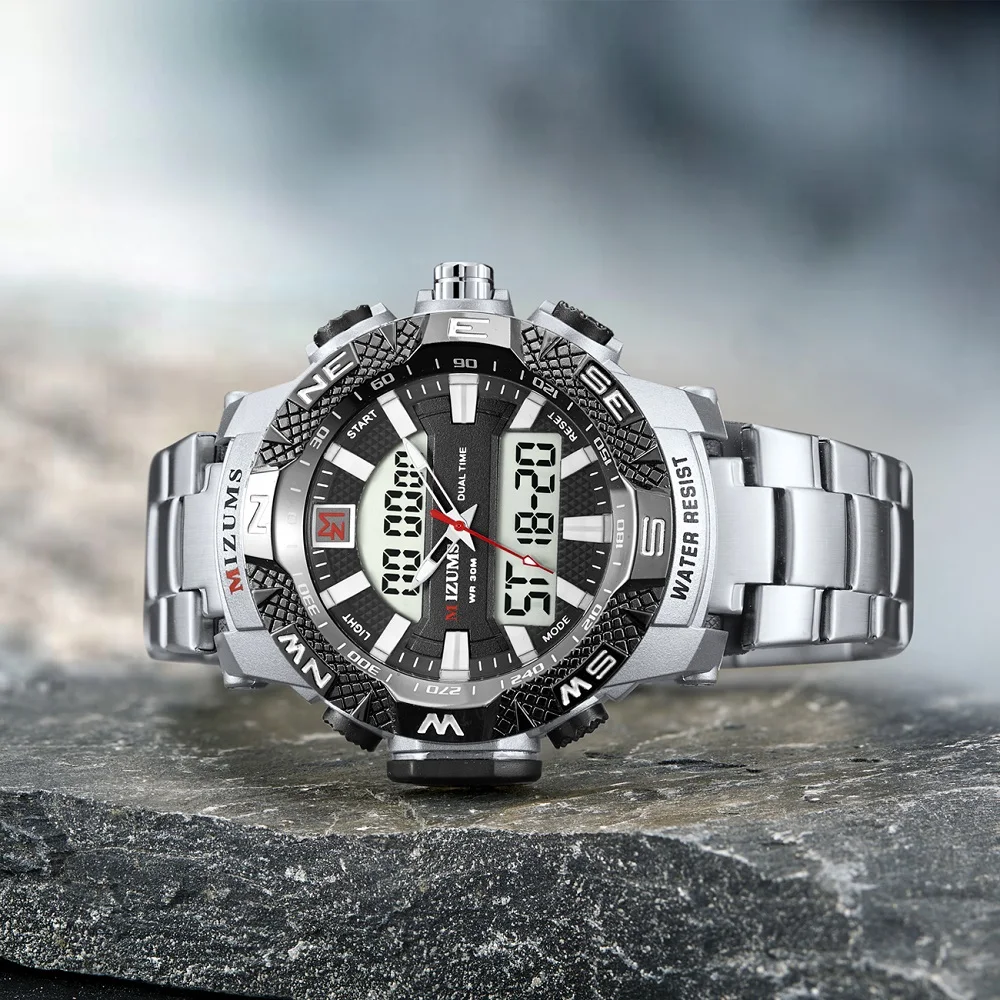 MIZUMS Fashion Men Sports Watches Men's Quartz LED Digital Clock Male Waterproof Military Watch Men Wristwatch Relogio Masculino