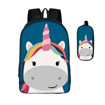 

Girls Unicorn Printing Backpack Pencil Bag Set Primary High School Backpack Mochila Students Bookbag Teen Girl Christmas Gift