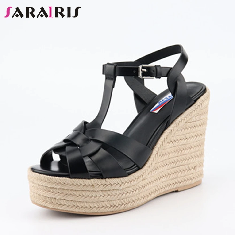

SARAIRIS 2019 New T-Strap High Heels Sandals Shoes Women Summer Platform Ladies Pumps Women Wedges Shoes Woman Size 35-41