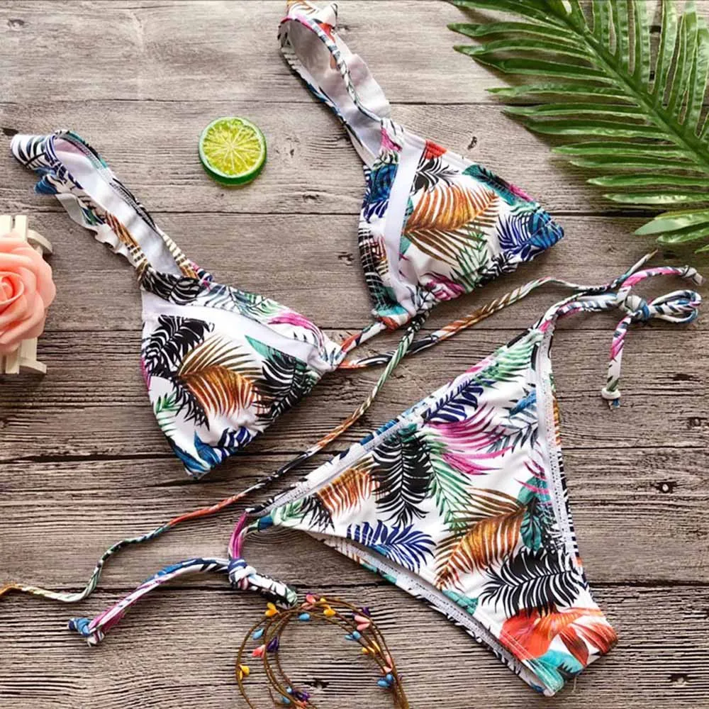 

Swimwear women may Backless Swimsuit women Sexy Leaves Printed Bikini Set Push Up Padded Swimwear Swimsuit Beachwear beach wear