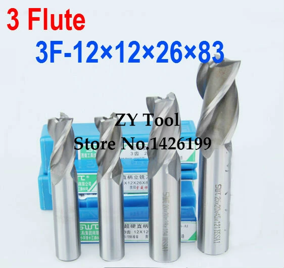 Free Shipping 2 pcs/set 12MM 3 Flute HSS & Aluminium End Mill Cutter CNC Bit Milling Machinery tools Cutting tools.Lathe Tool