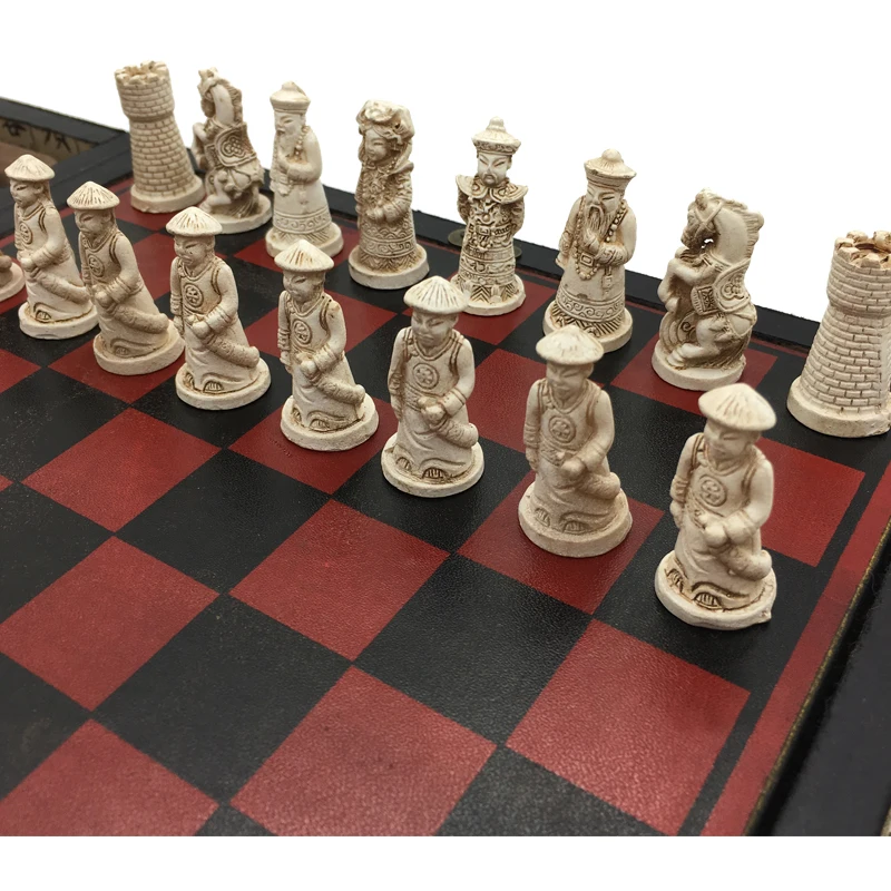 Classic Unique Antique Chess Set Wooden Storage Box Vintage Retro Chess Gifts For Men Outdoor Travel Table Games